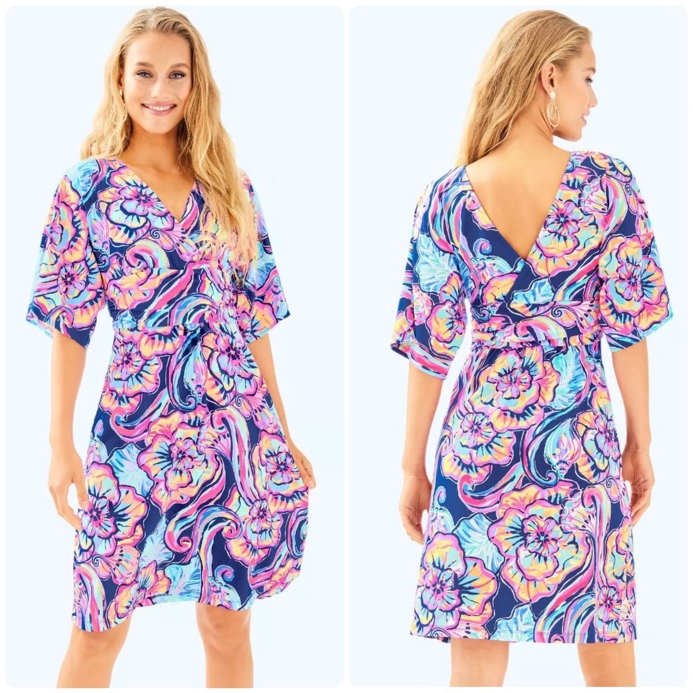 Lilly Pulitzer Blue Pink Yellow Floral Wrap Dress